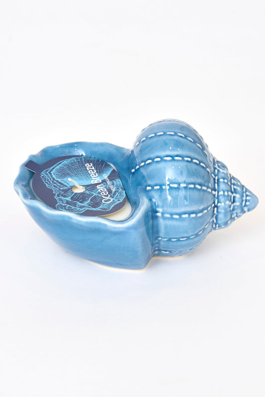 Decorative candle in a blue seashell