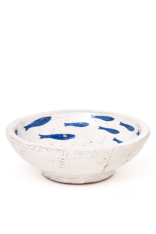 Plato de terracota con peces azules