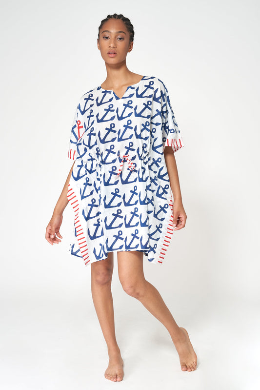 Anchor poncho with nautical aesthetic