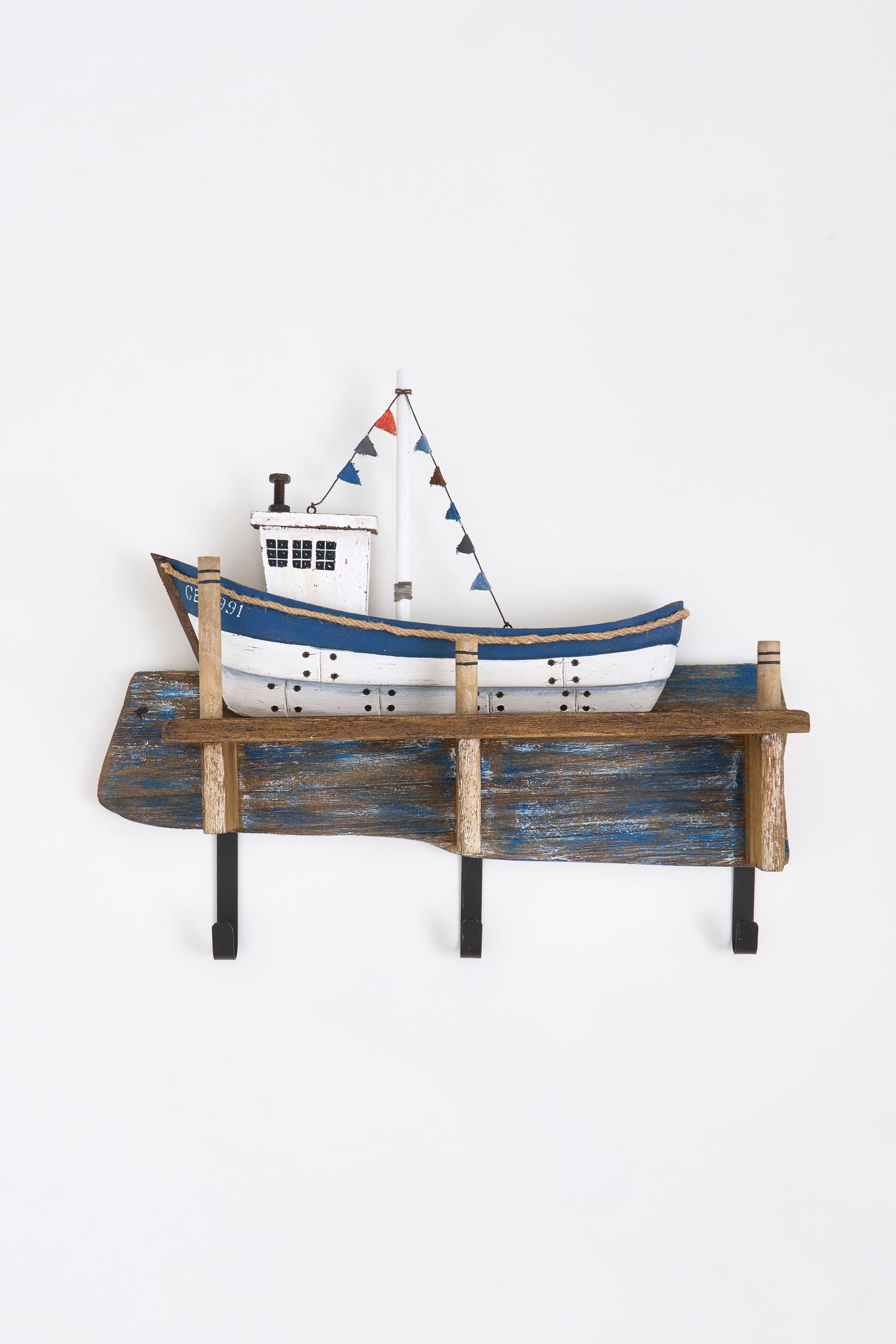 Wooden boat-shaped coat rack