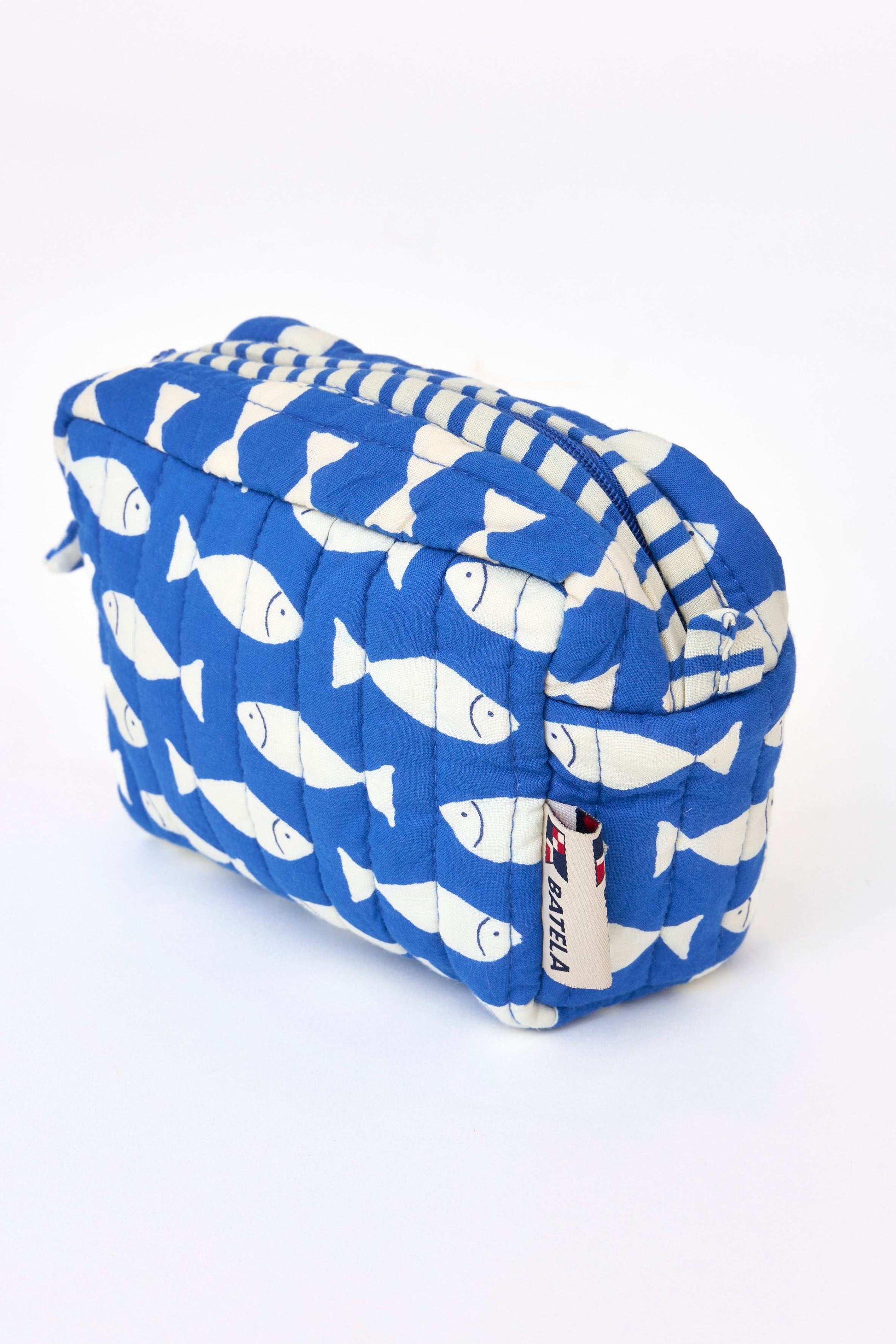 Neceser marinero pequeño de algodón con estampado de peces