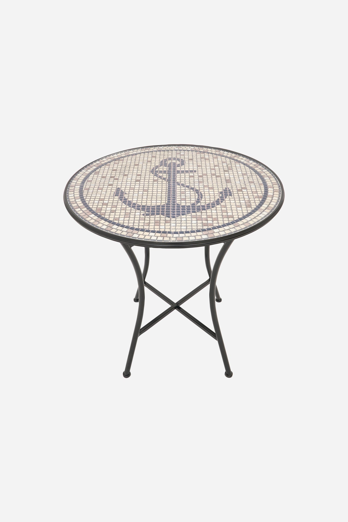 Mesa auxiliar redonda con ancla decorativa