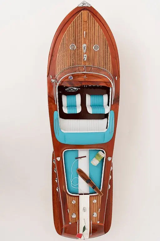Réplica de lancha motora de madera interior asientos azul grande Batela