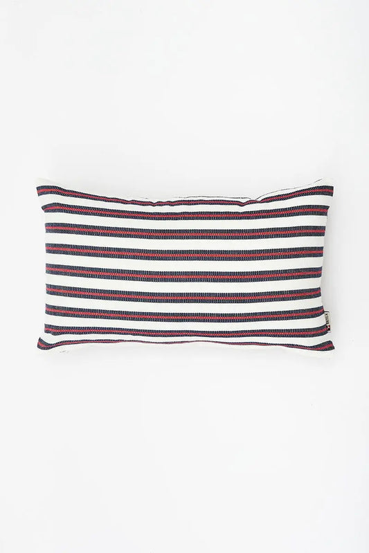 Red and navy striped cotton cushion