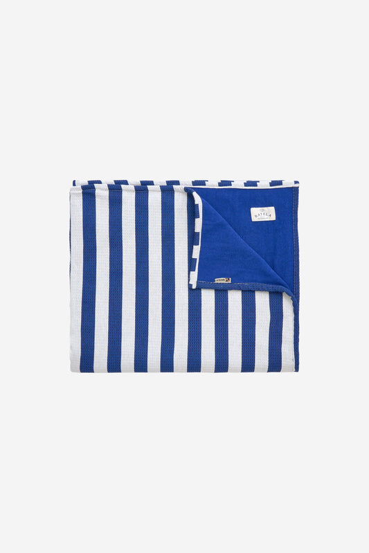 White and blue striped cotton towel