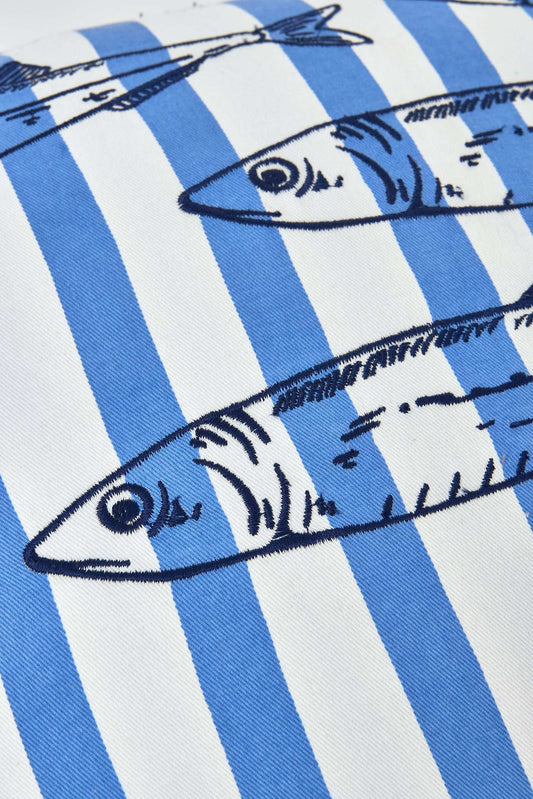 Cotton cushion with fish and stripes
