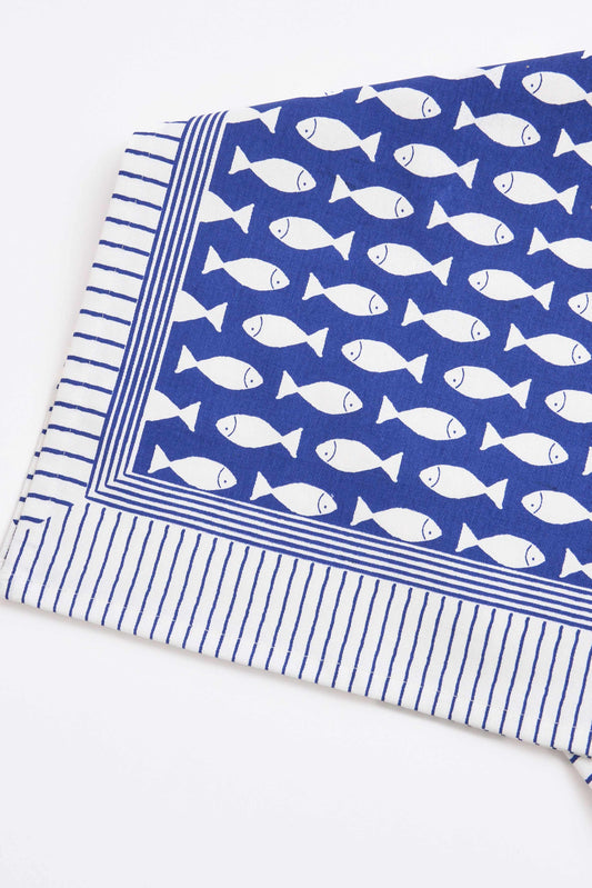 Camino de mesa de algodón con peces