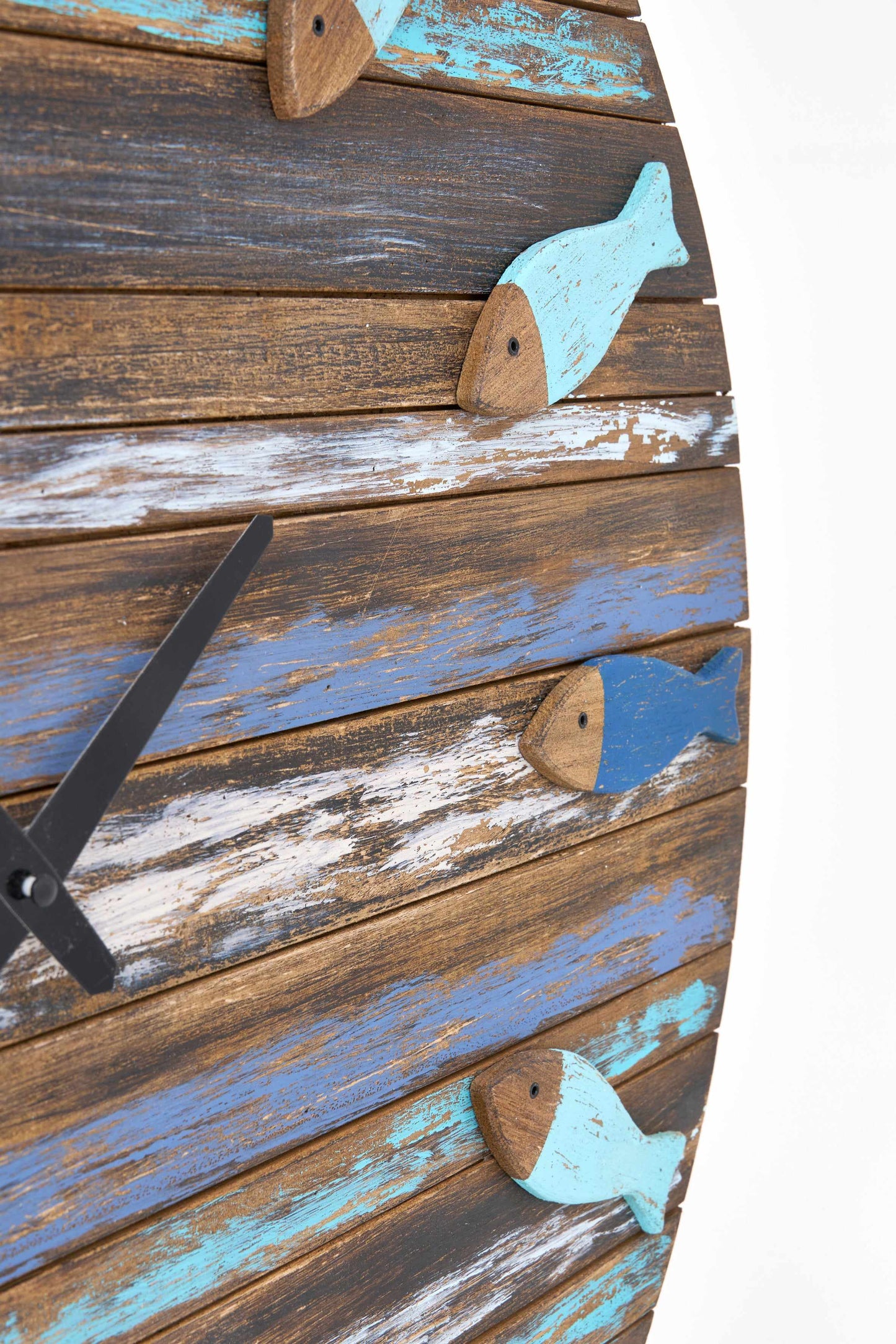Reloj de pared marinero de madera con peces