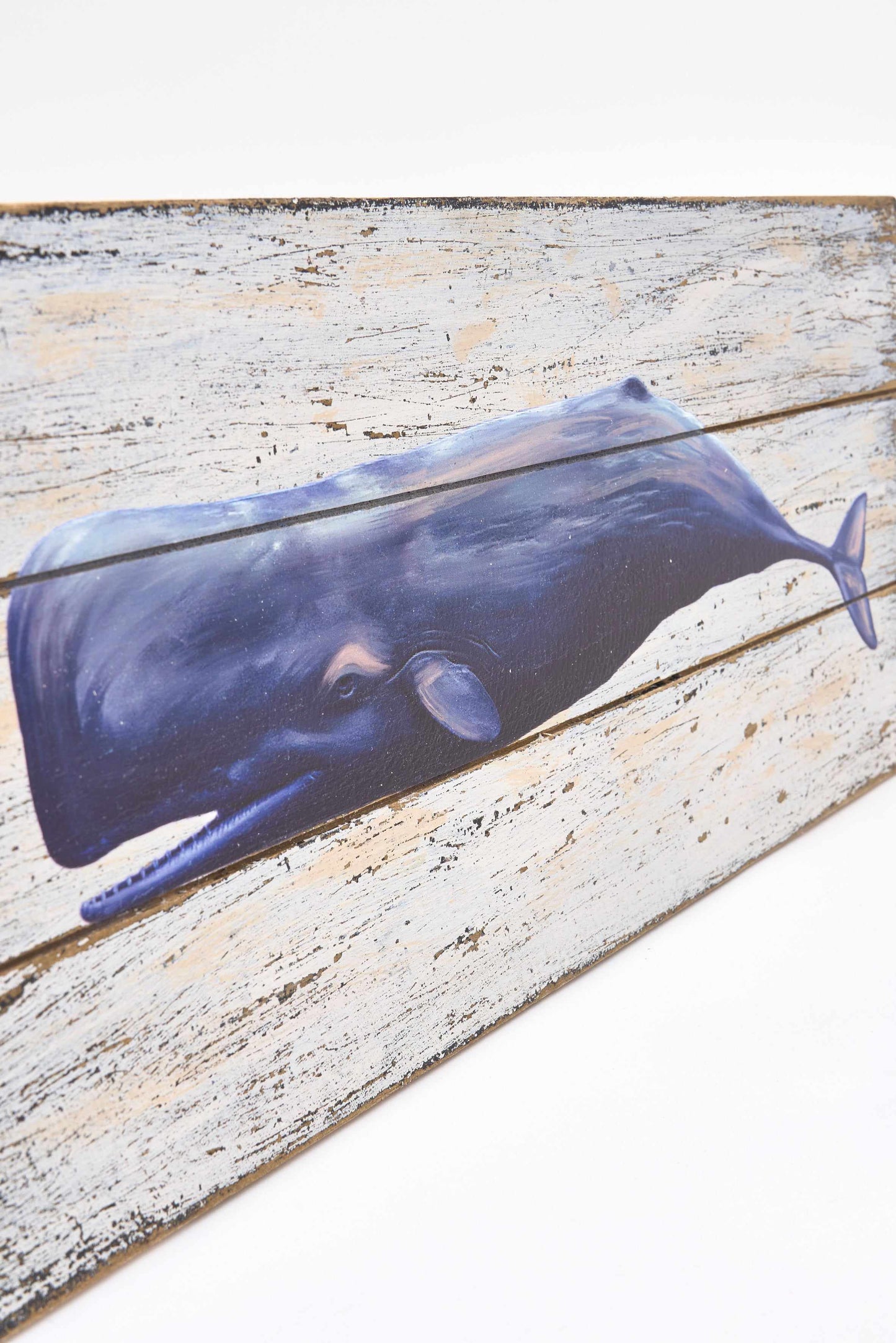 Cuadro de madera con un cachalote pintado