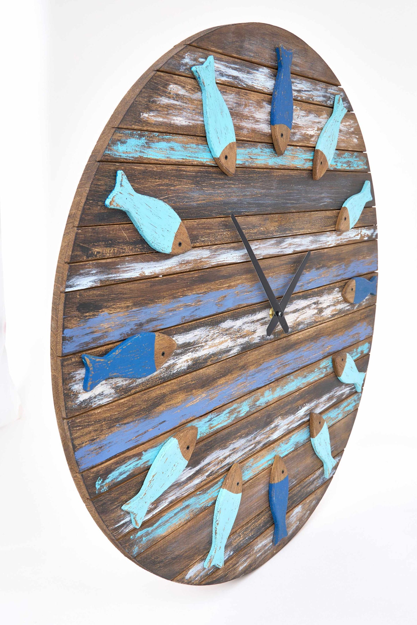 Reloj de pared marinero de madera con peces