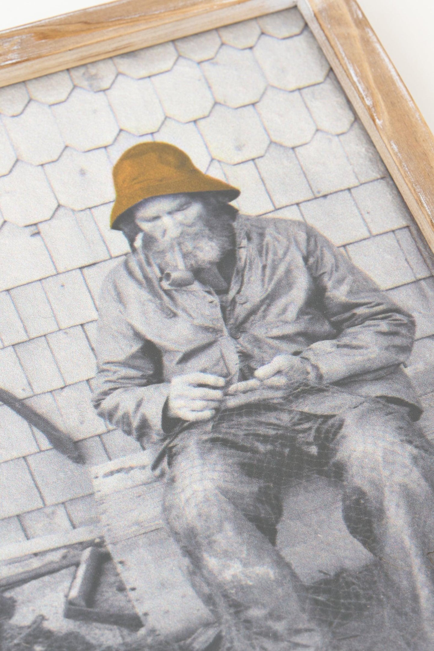 Vintage nautical painting with fisherman