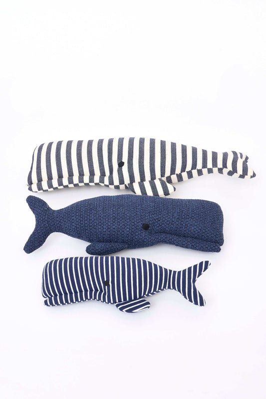 Striped whale plush toy