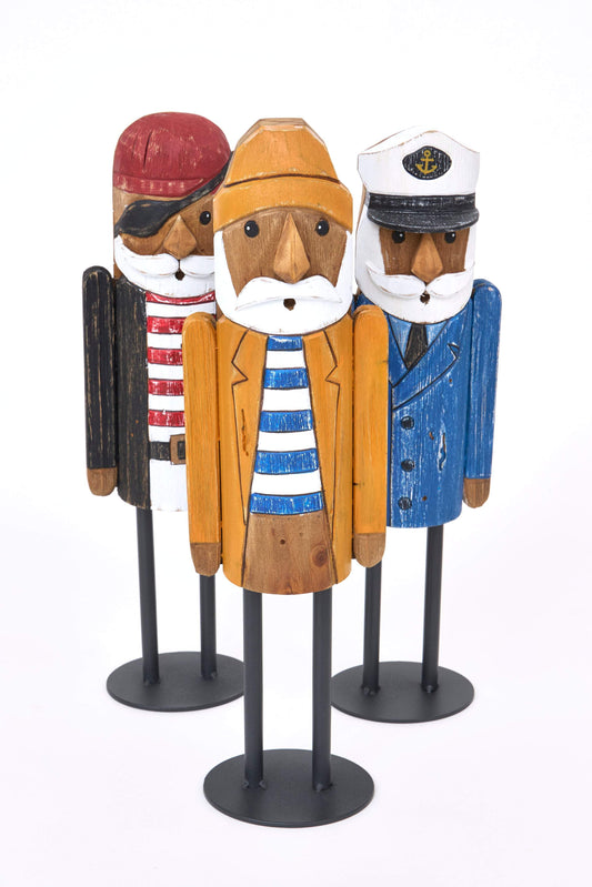 Marinero decorativo de madera con chubasquero