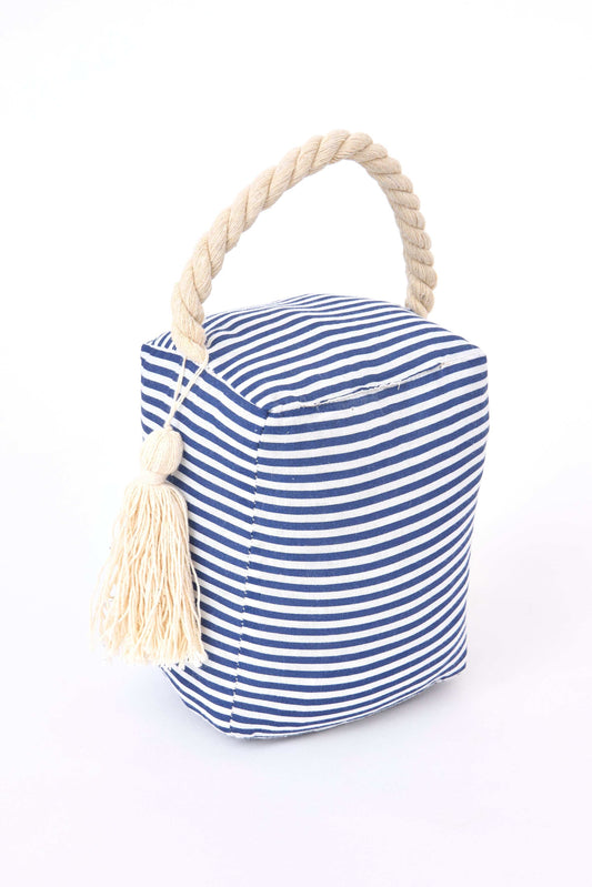 Tope de puerta a rayas con asa de cuerda