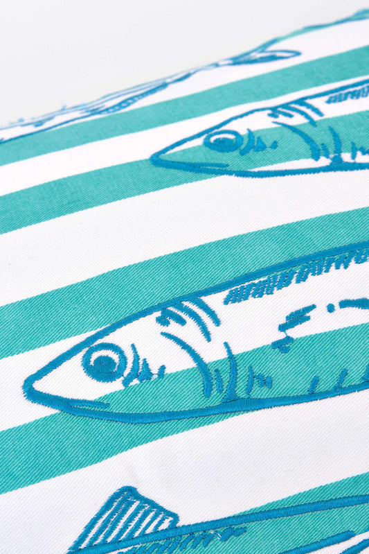 Cojín marinero de algodón con peces