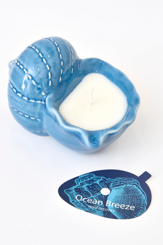 Decorative candle in a blue seashell