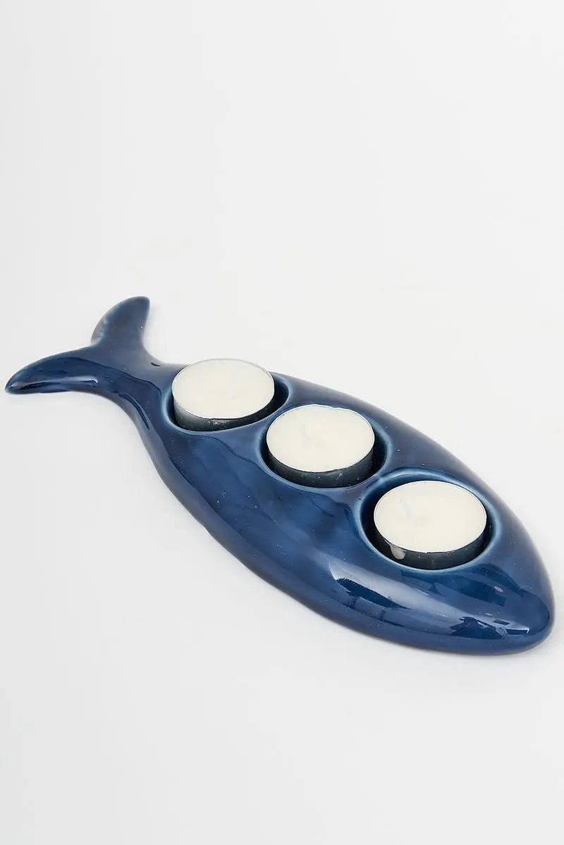 Set de 3 portavelas triple de cerámica con forma de pez