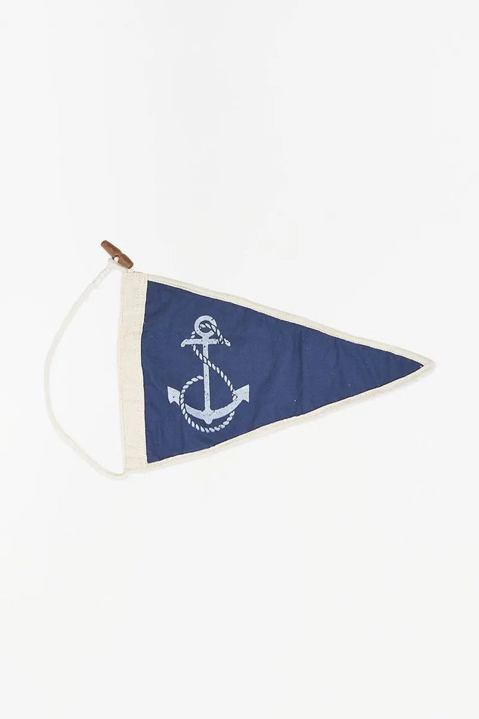 Bandera decorativa vintage azul y blanca con ancla Batela