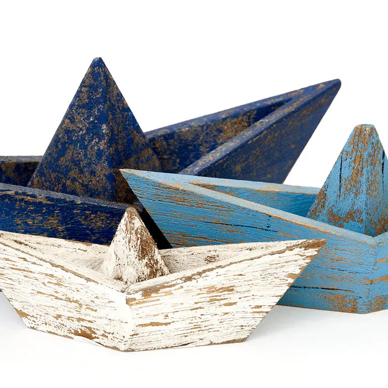 Barco azul de madera envejecida - D2238 Batela