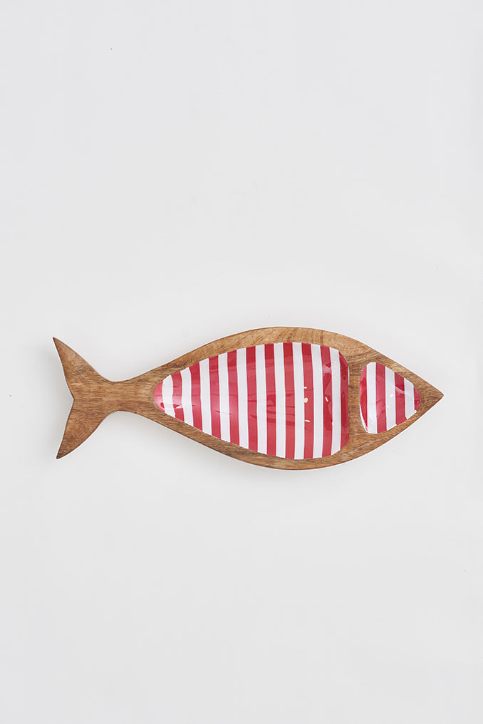 Bandeja 2 secciones de madera esmaltada pez. Color Rojo