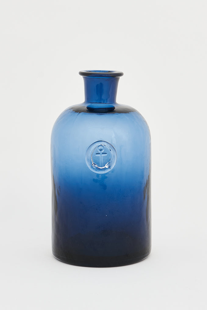Botella de cristal con sello ancla azul ø: 12 cm - h: 23 cm