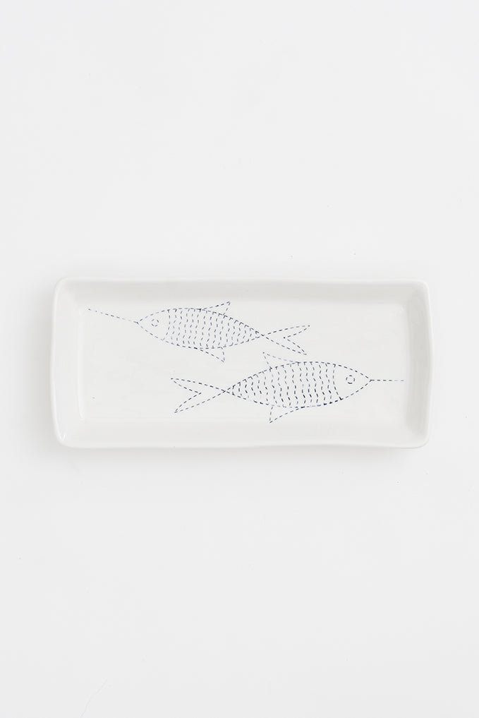 Bandeja de porcelana con peces forma rectangular