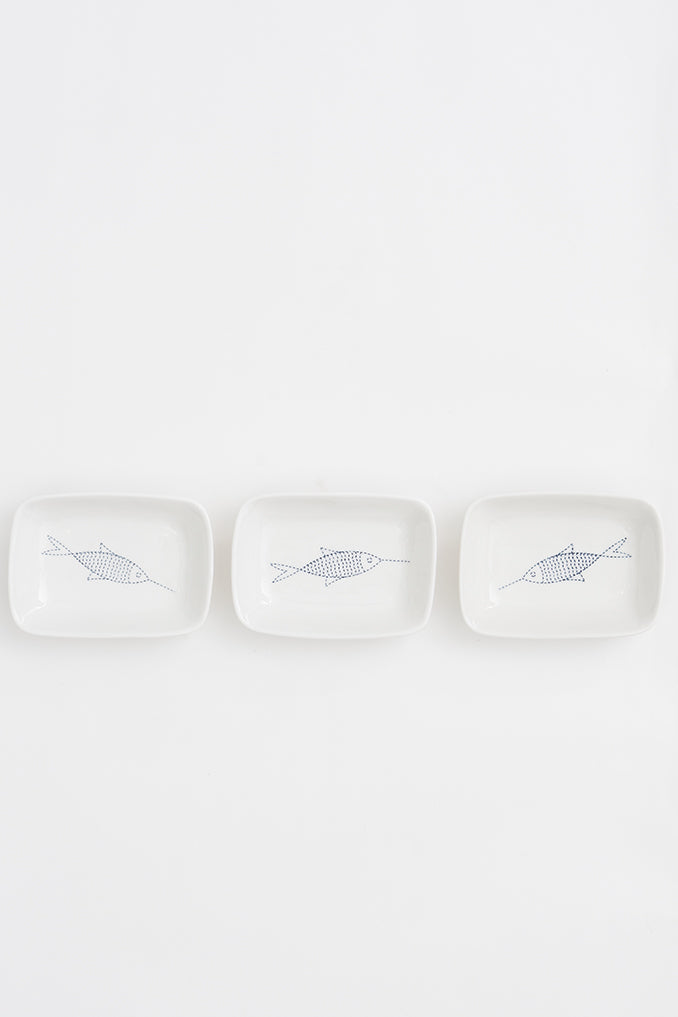 Set de 3 platillos de porcelana con peces