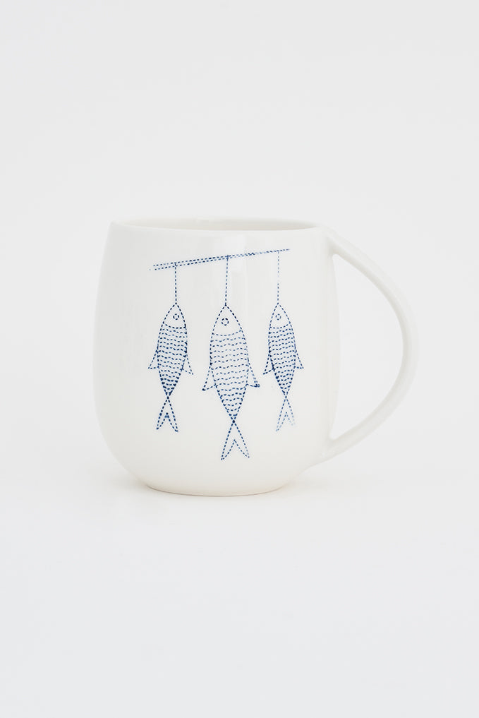 Mug o taza en porcelana con peces ø: 8 cm - h: 10 cm