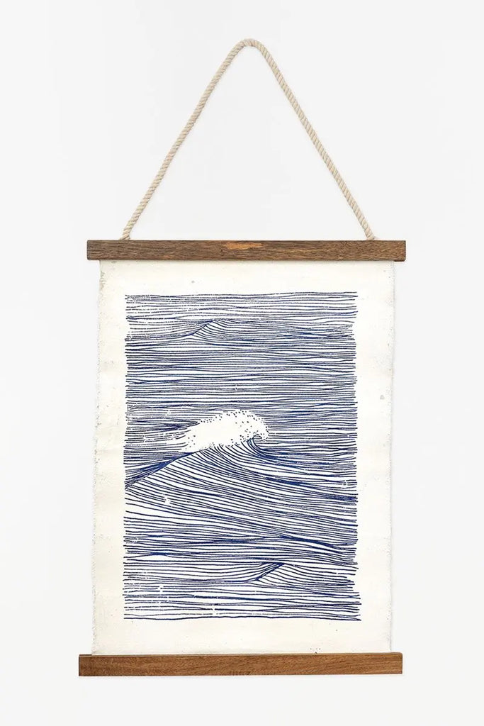 Lámina de tela y madera para colgar olas de mar - D6756 Batela